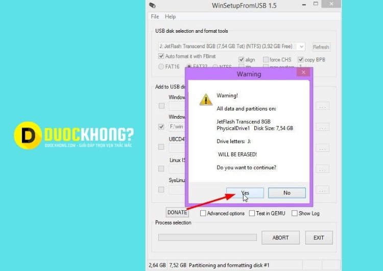 Nhấn Yes để đồng ý