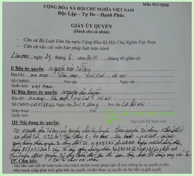 mẫu giấy ủy quyền