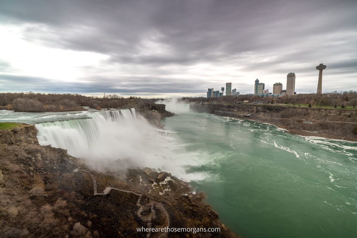 Powerful and famous Niagara Falls on the New York-Canada border on a cloudy day