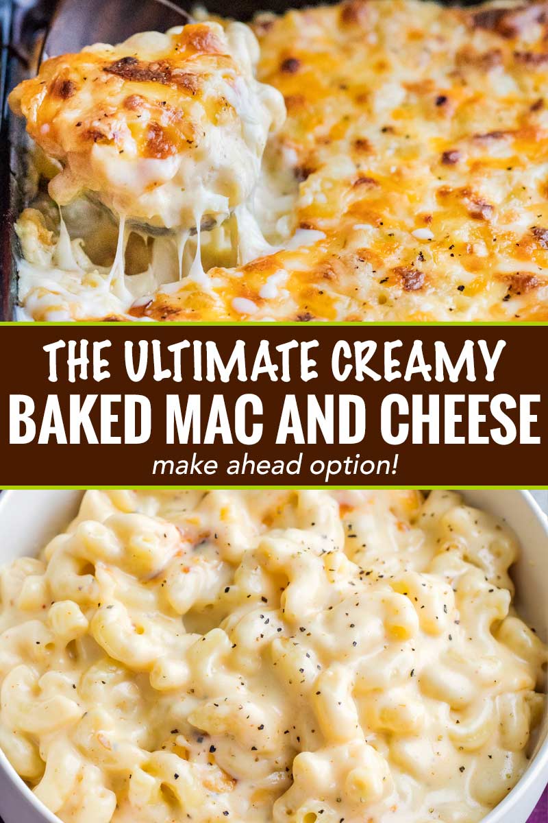 Rich and creamy homemade baked mac and cheese, filled with multiple layers of shredded cheeses, smothered in a smooth cheese sauce, and baked until bubbly and perfect!