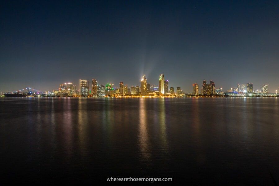 San Diego skyline from Coronado Island at night, one of the best places to visit in California and the United States