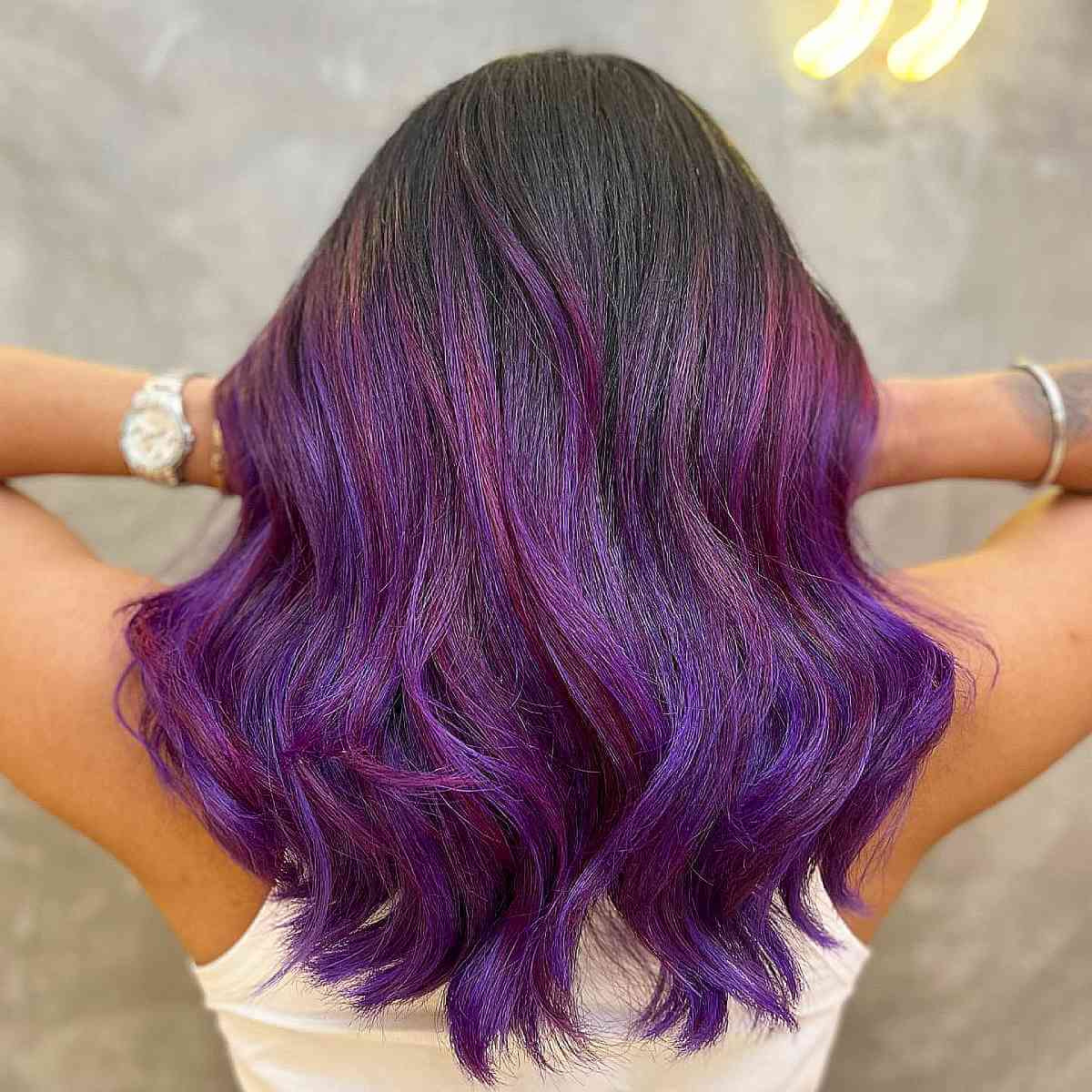 Striking Black to Purple Balayage Ombre
