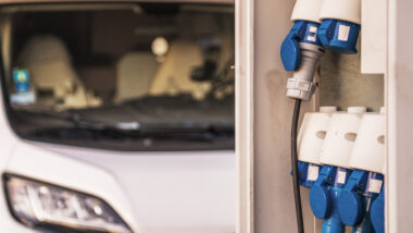 Close up of an RV electric hookup