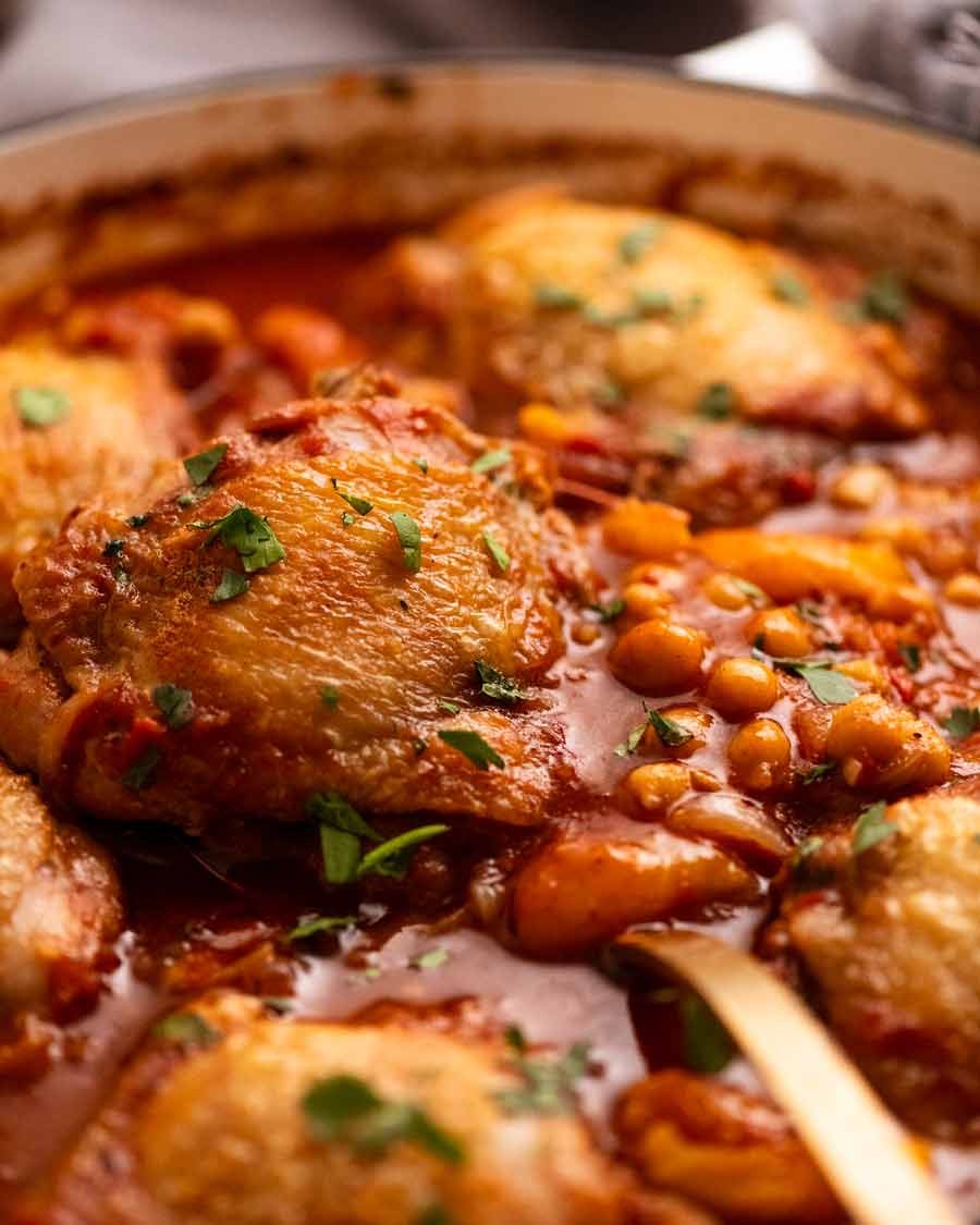 Close up of Moroccan Chicken Tagine