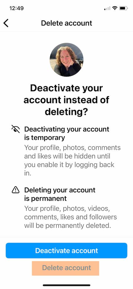 How to delete Instagram example: Deactivate or Delete account